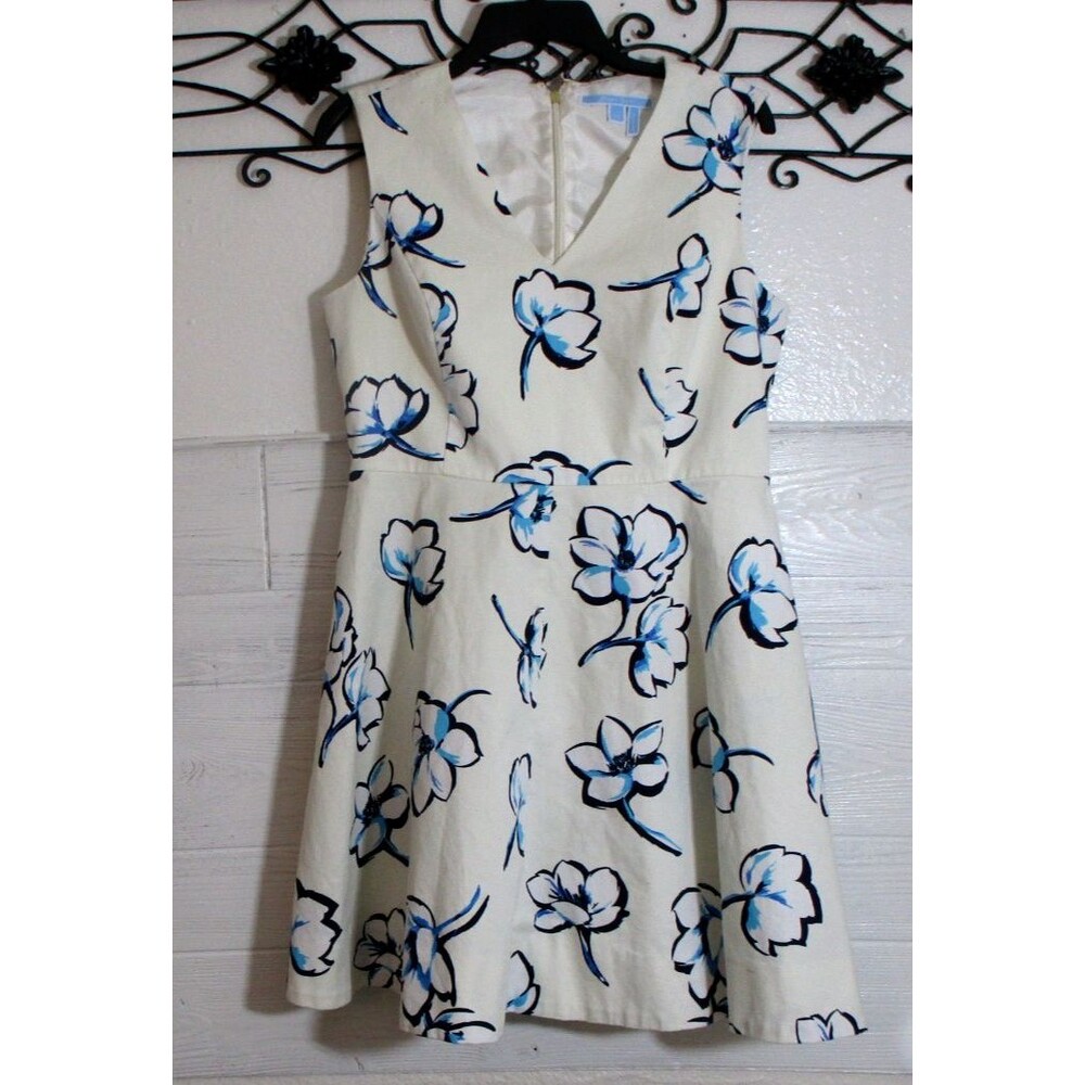 Draper James Cream Floral Midi Dress with Blue and Navy Accents